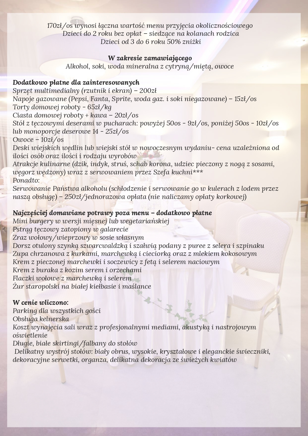 Menu na osiemnastki - Pensjonat Zacisze