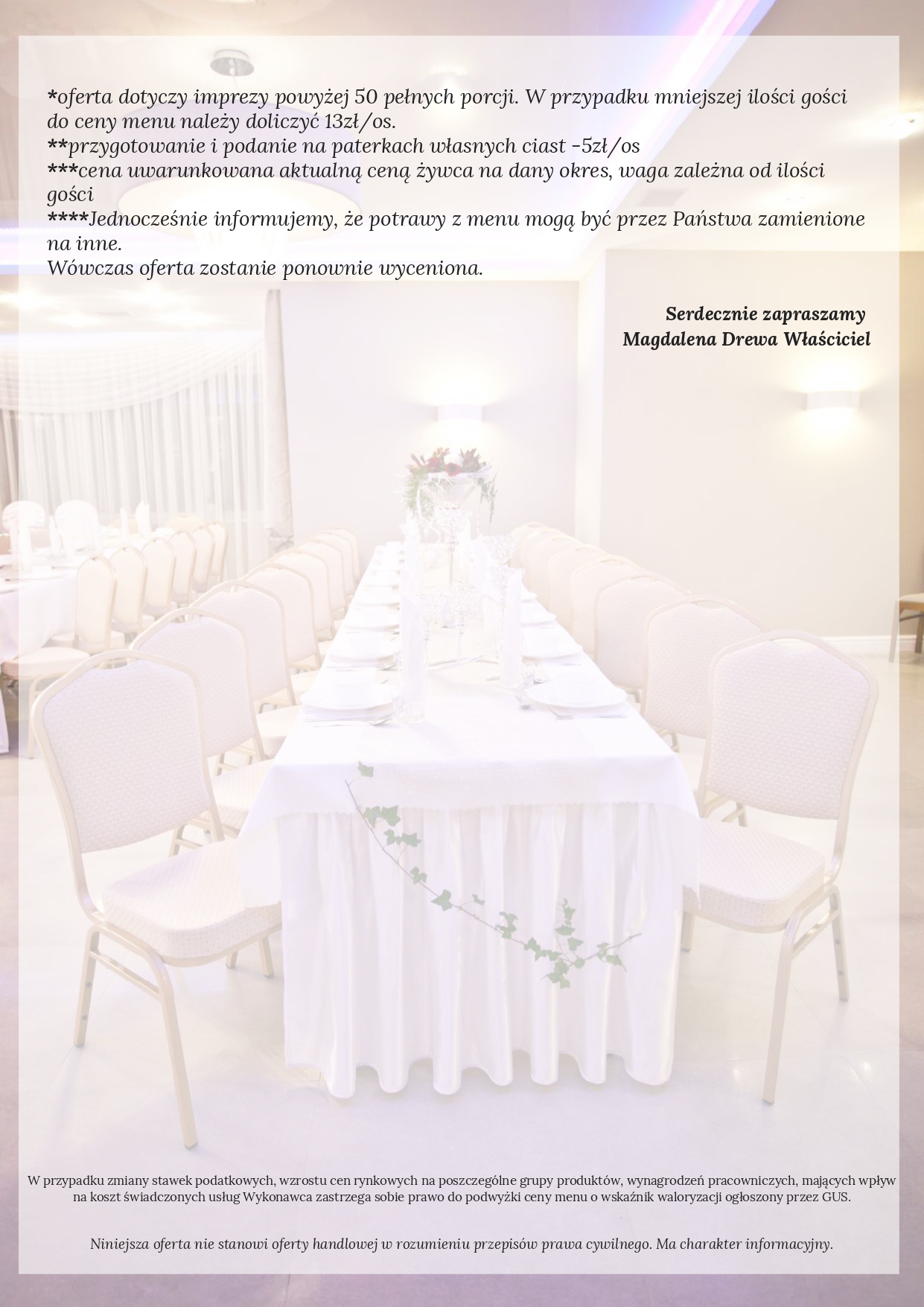 Menu na osiemnastki - Pensjonat Zacisze