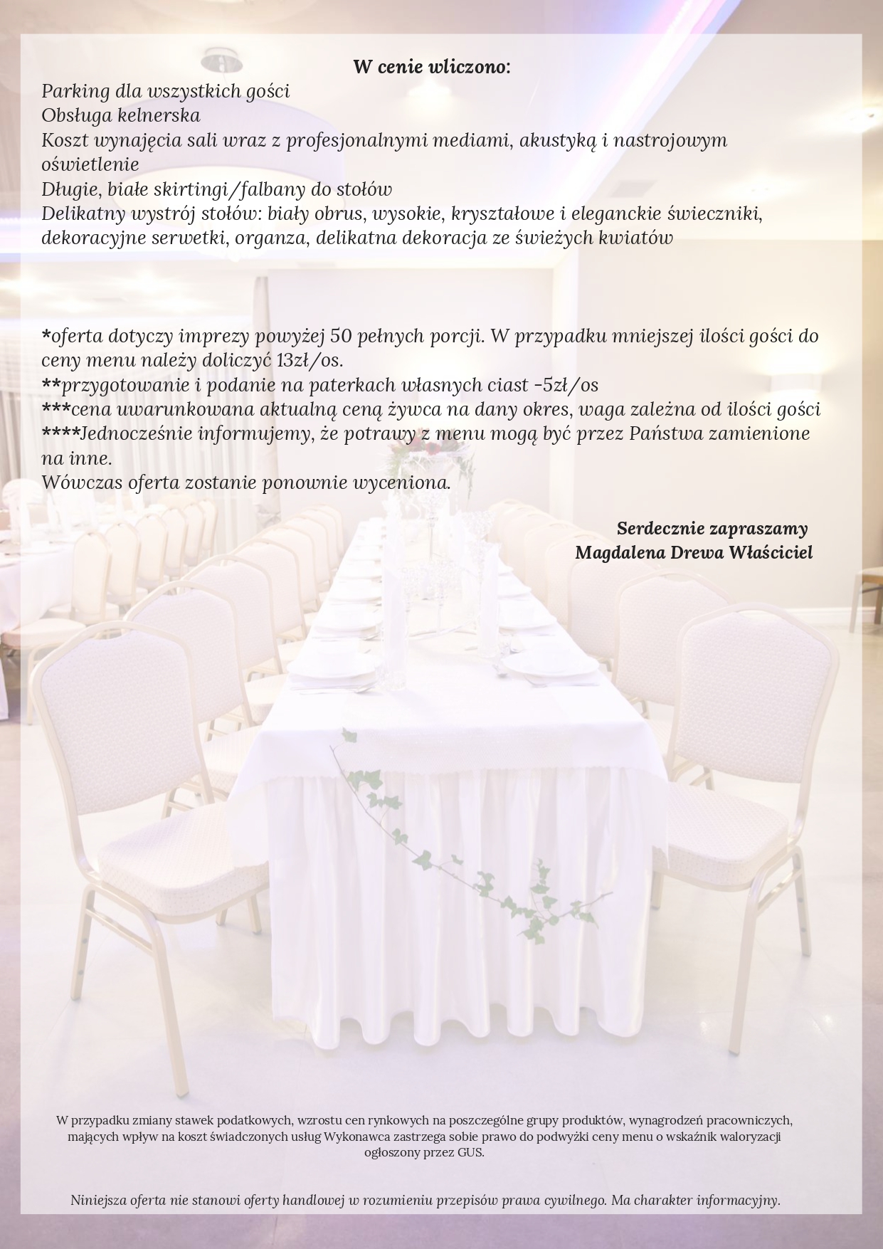 Oferta na imprezy rodzinne - Pensjonat Zacisze