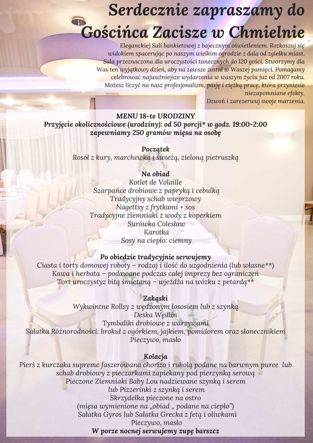 Menu na osiemnastki - Pensjonat Zacisze