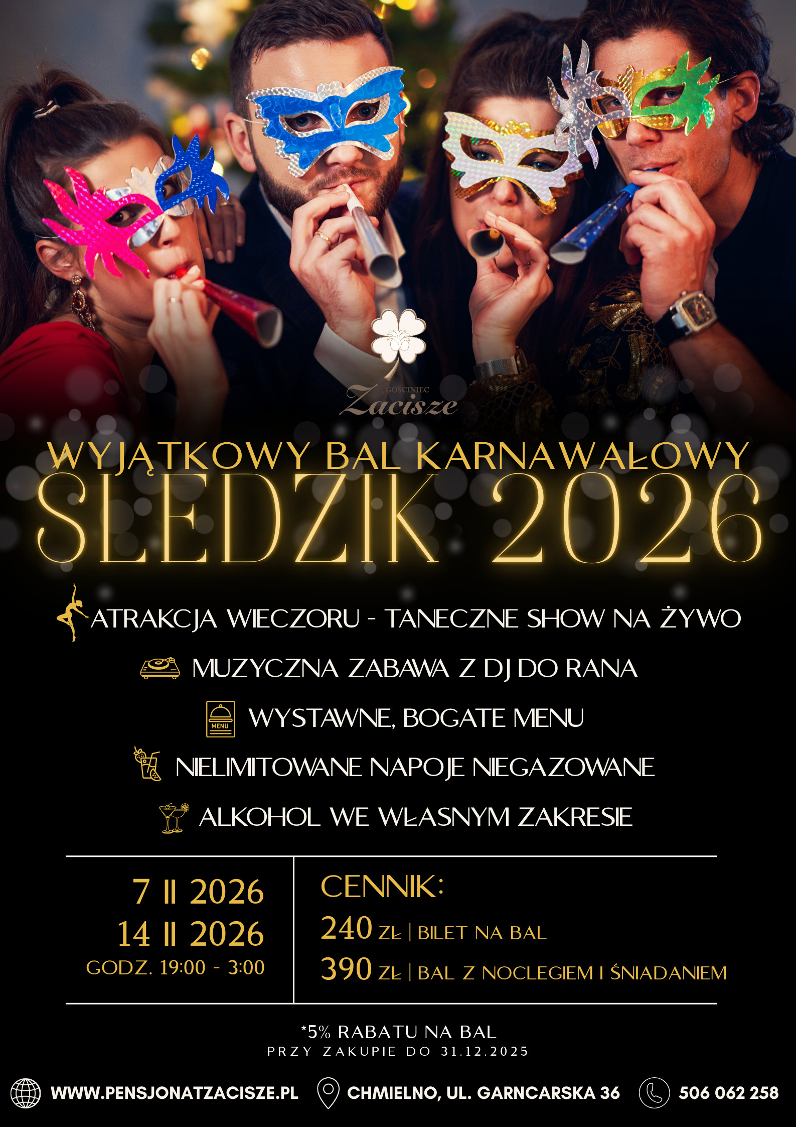 Bal karnawałowy Śledzik 2026 - Pensjonat Zacisze Bal karnawałowy Śledzik 2026 - Pensjonat Zacisze
