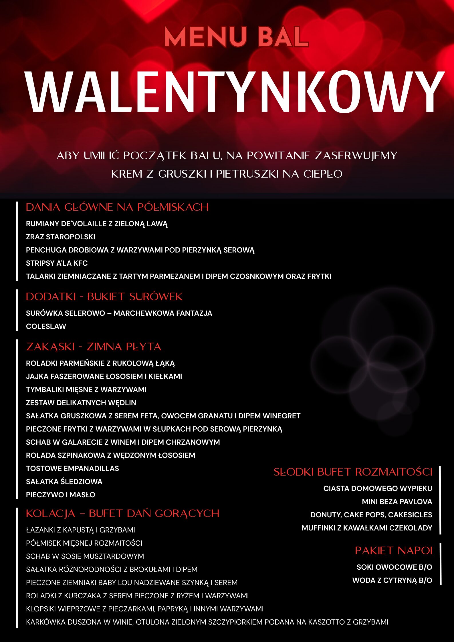 Menu Bal Walentynkowy 2026 Bal walentynkowy 2026 - Pensjonat Zacisze