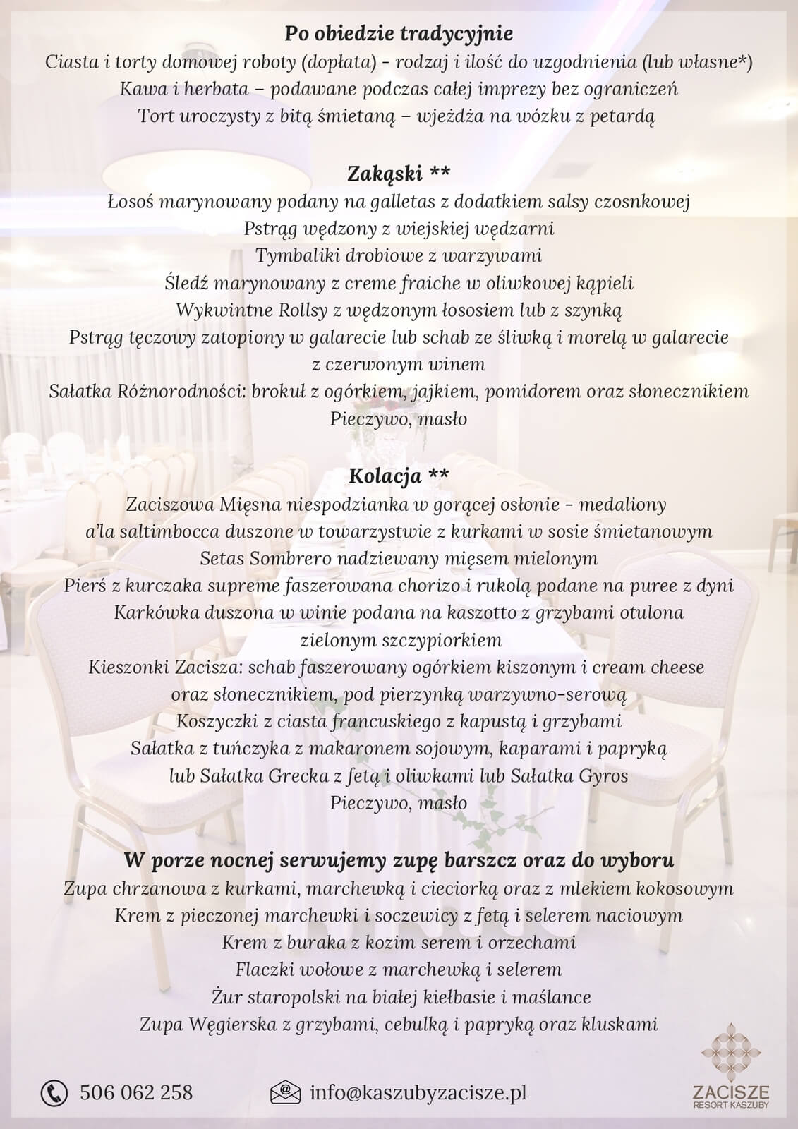 Menu weselne 2026 - Resort Kaszuby Zacisze Menu weselne 2026 - Resort Kaszuby Zacisze